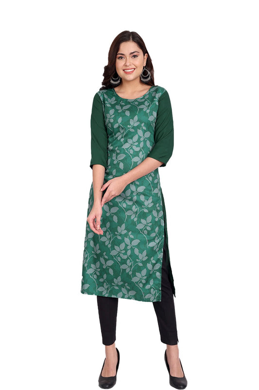 Women's Green Colour Printed Crepe Straight Kurti