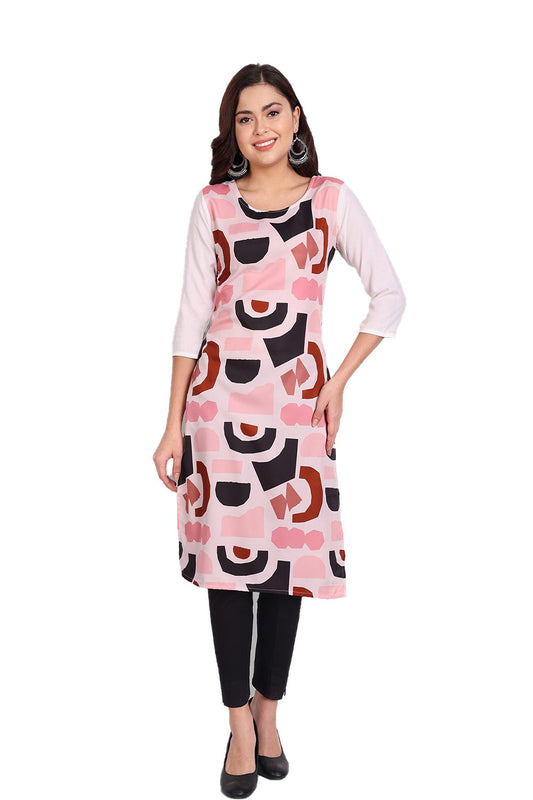 Women's Baby Pink Colour Printed Crepe Straight Kurti