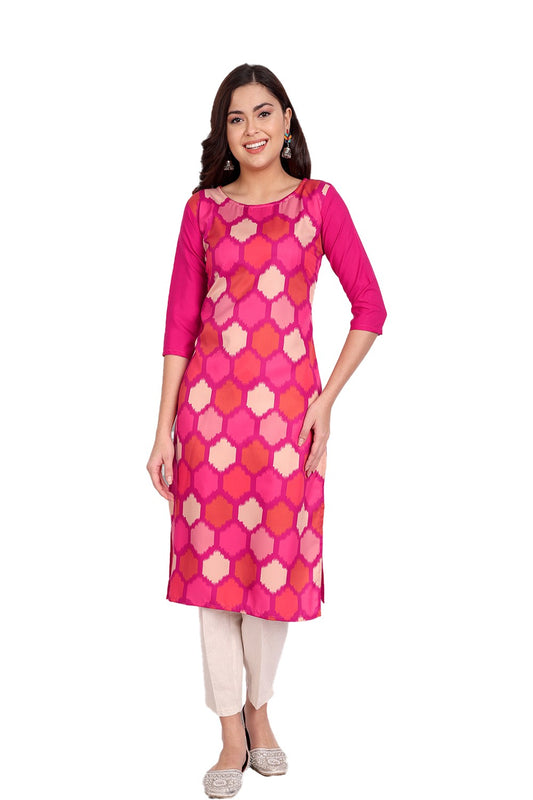 Women's Pink Colour Printed Crepe Straight Kurti