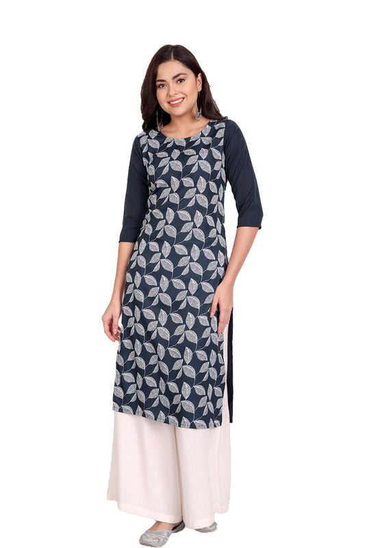 Women's Black Colour Printed Crepe Straight Kurti