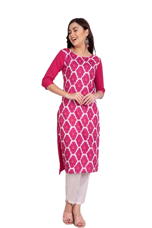 Women's Pink Colour Printed Crepe Straight Kurti