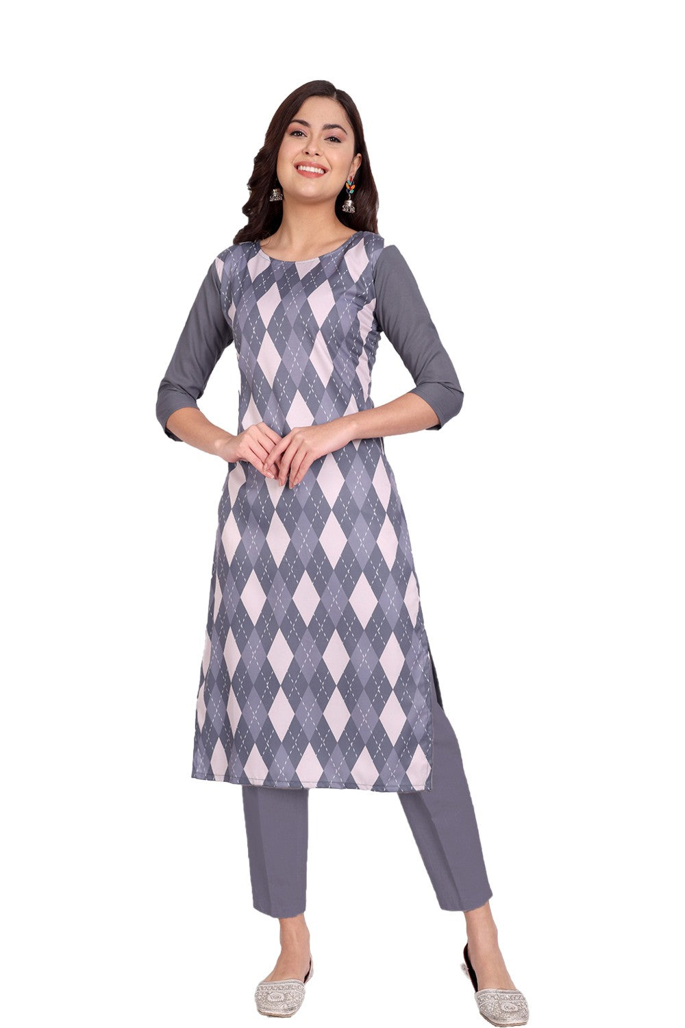 Women's Grey Colour Printed Crepe Straight Kurti