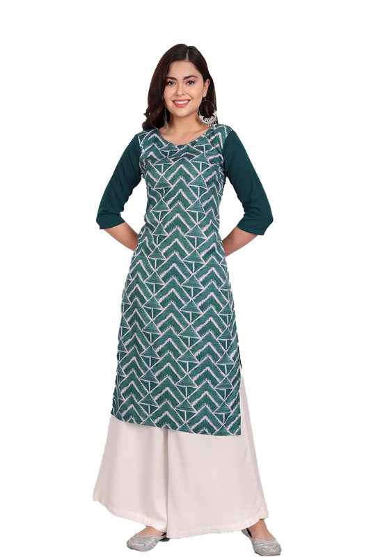 Women's Green Colour Printed Crepe Straight Kurti