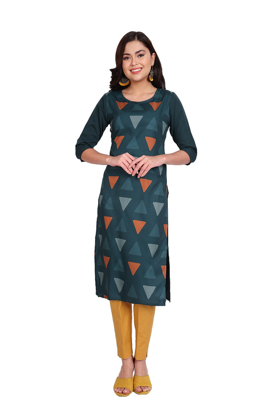 Women's Dark Green Colour Printed Crepe Straight Kurti