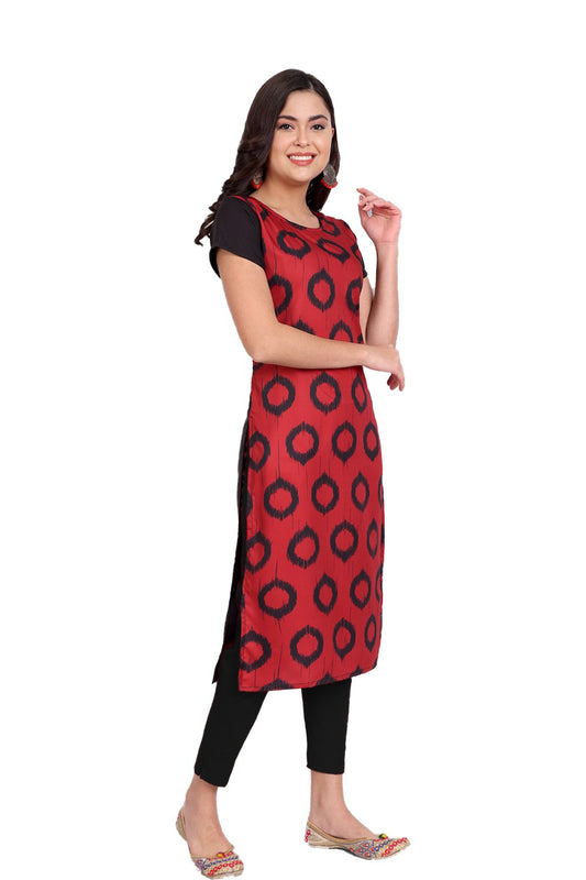 Women's Red Colour Printed Crepe Straight Kurti