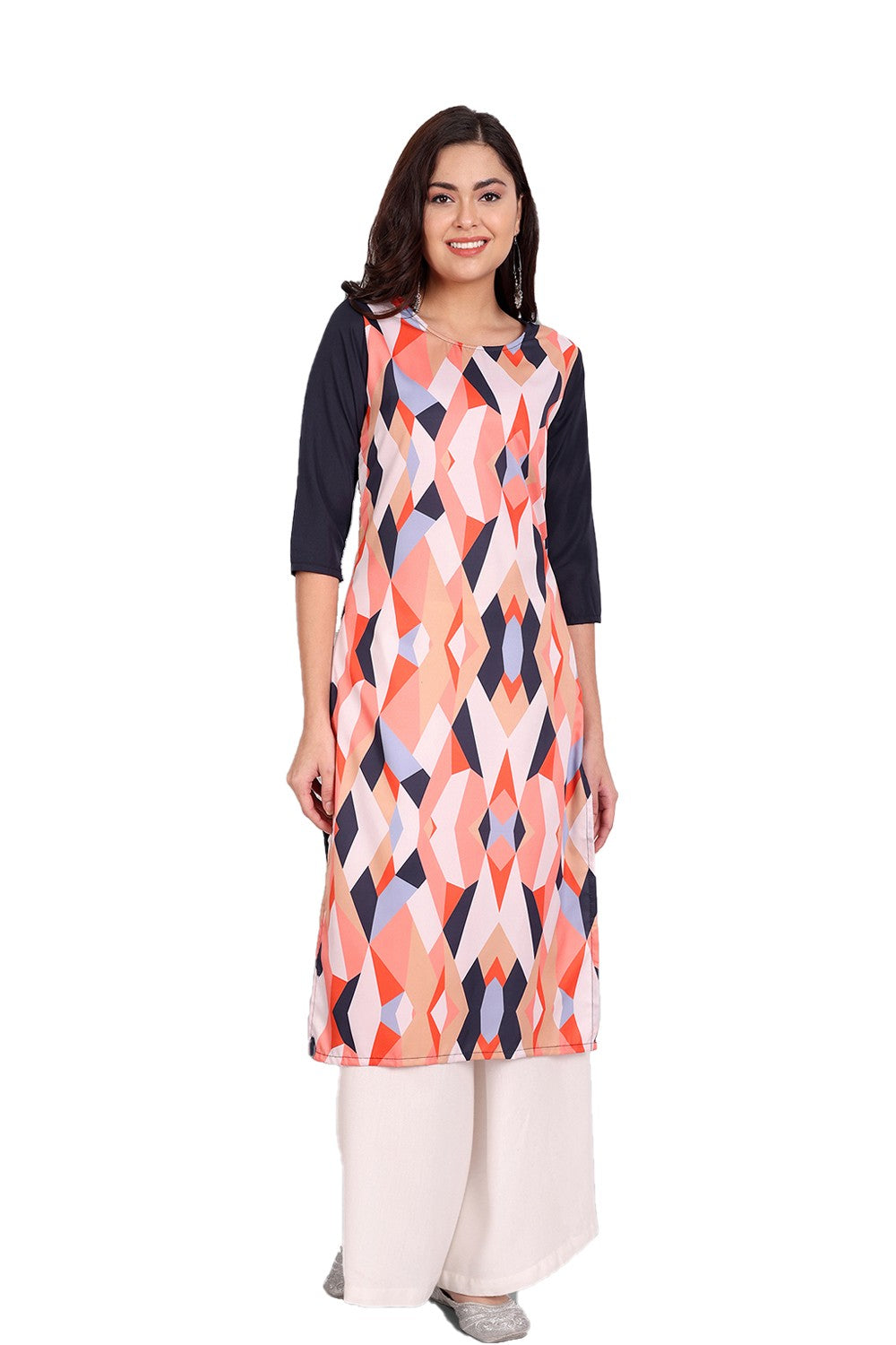 Women's Multicolor Colour Printed Crepe Straight Kurti