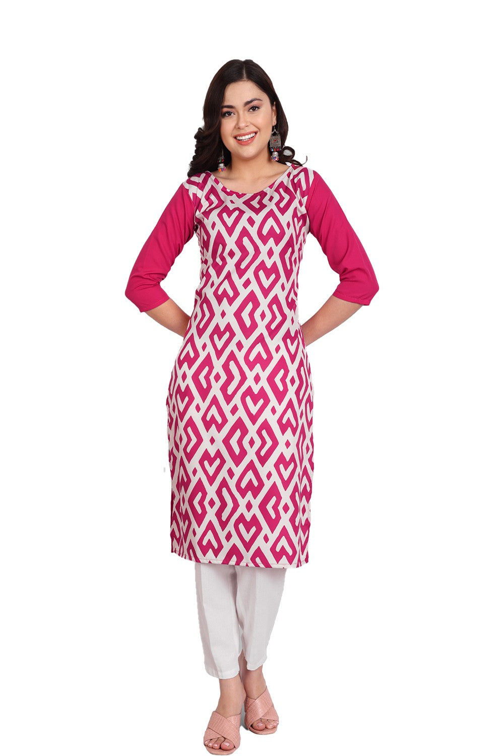 Women's Pink Colour Printed Crepe Straight Kurti