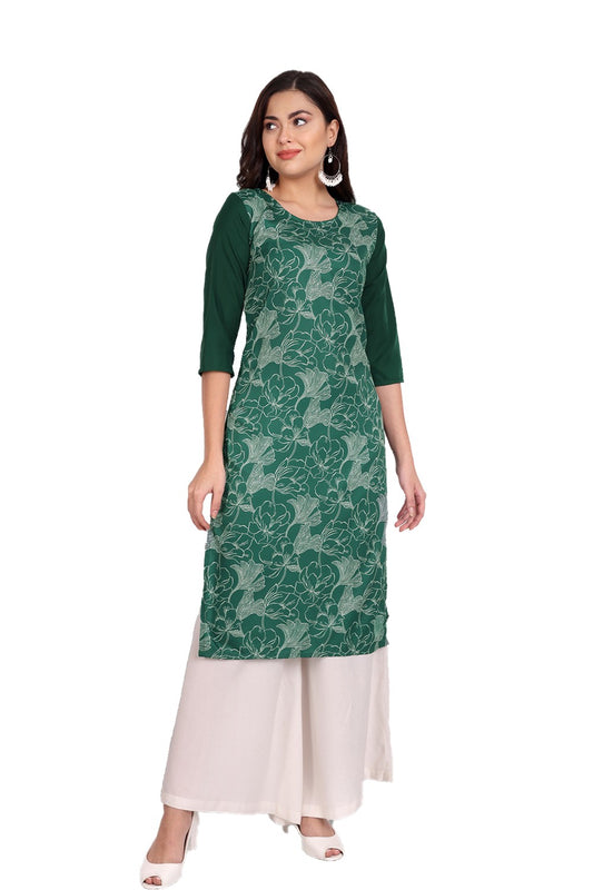 Women's Green Colour Printed Crepe Straight Kurti