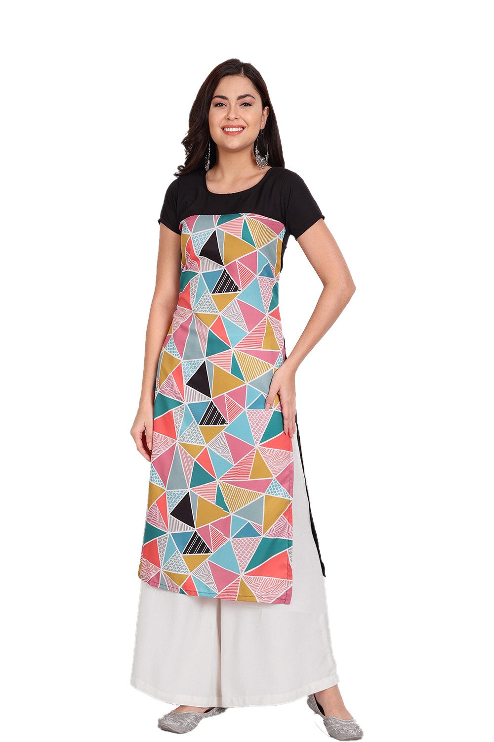 Women's Multicolor Colour Printed Crepe Straight Kurti