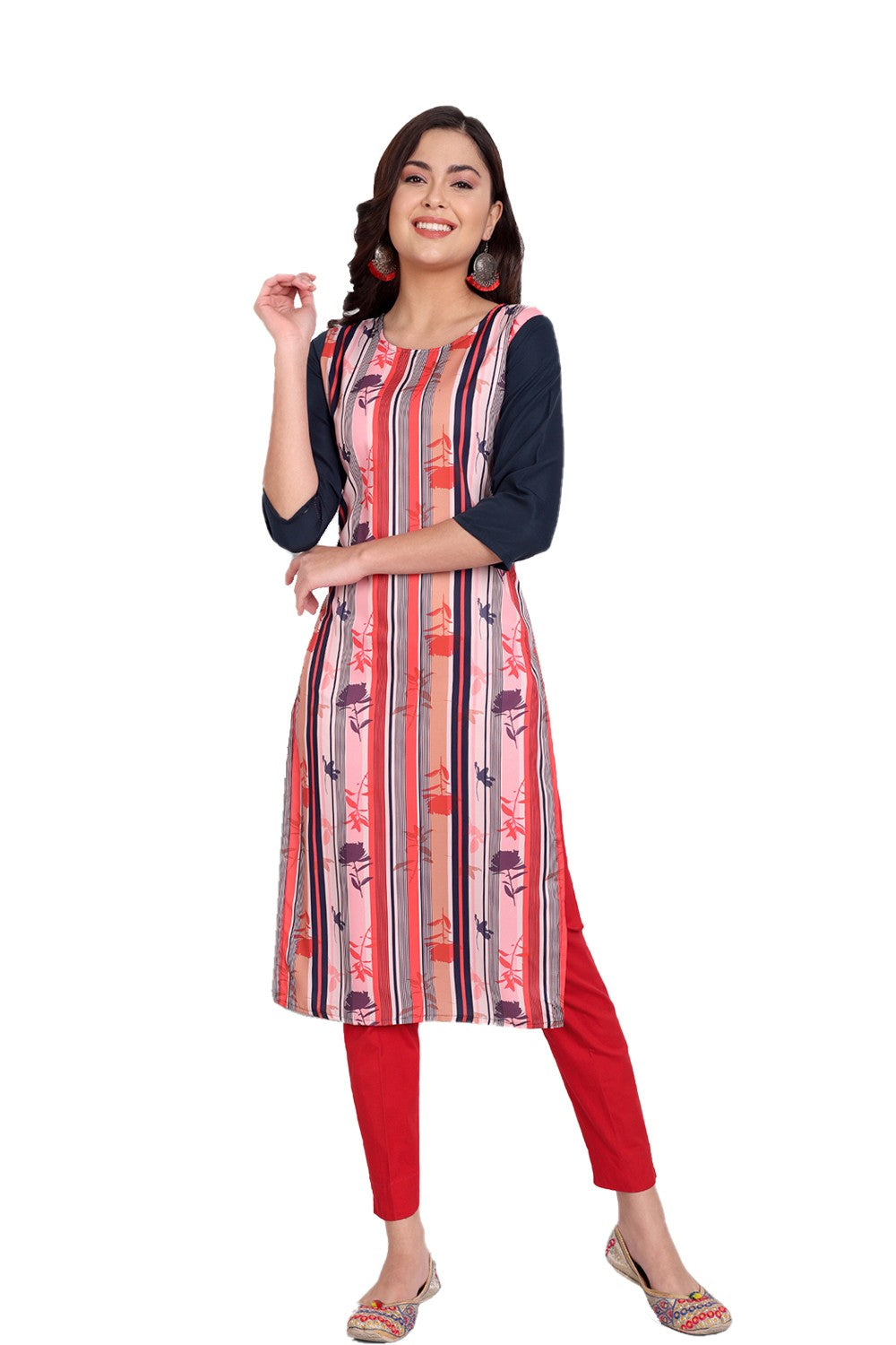 Women's Pink Colour Printed Crepe Straight Kurti