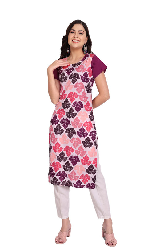 Women's Pink Colour Printed Crepe Straight Kurti