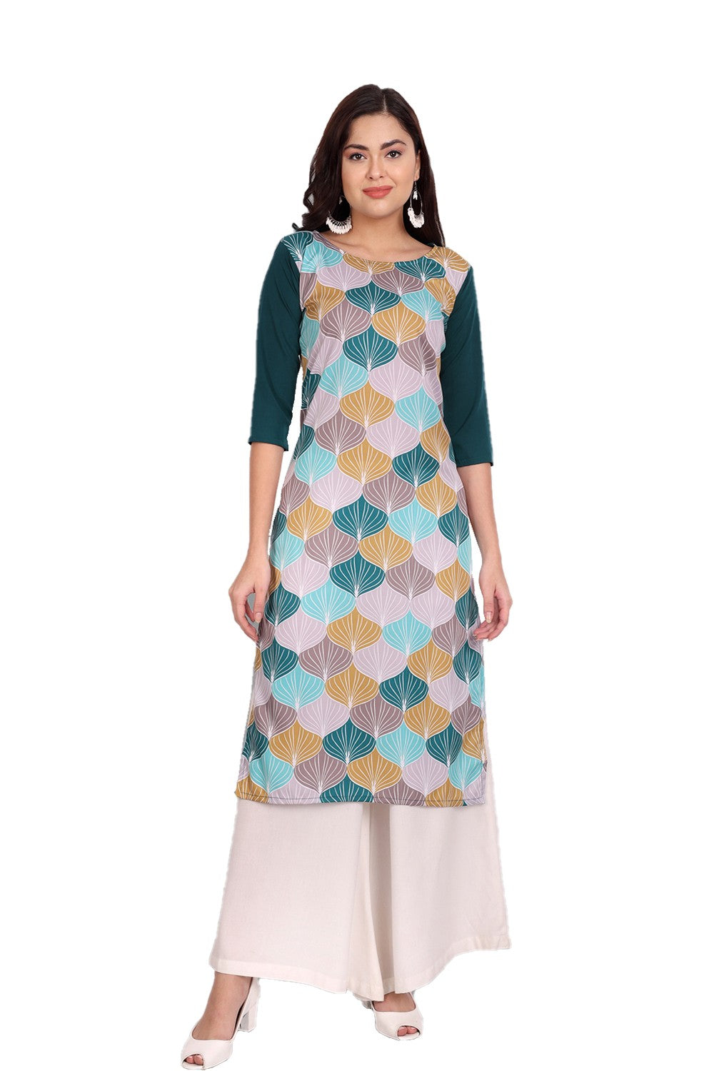 Women's Green Colour Printed Crepe Straight Kurti