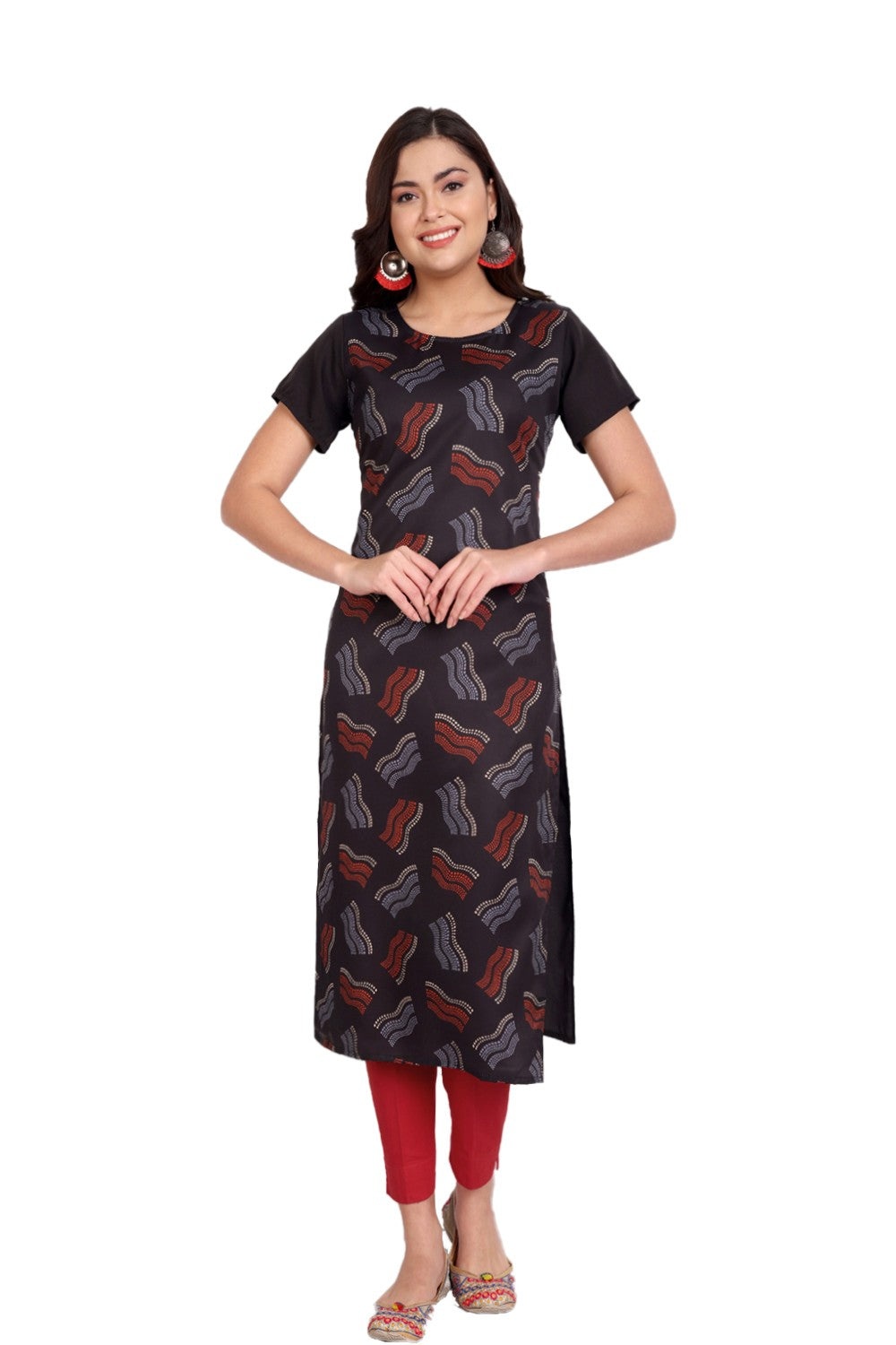 Women's Coffee Colour Printed Crepe Straight Kurti