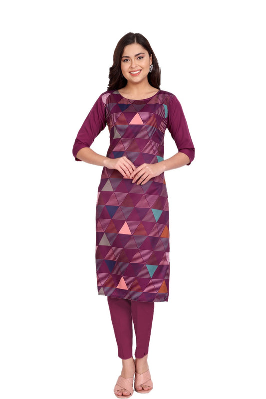 Women's Wine Colour Printed Crepe Straight Kurti