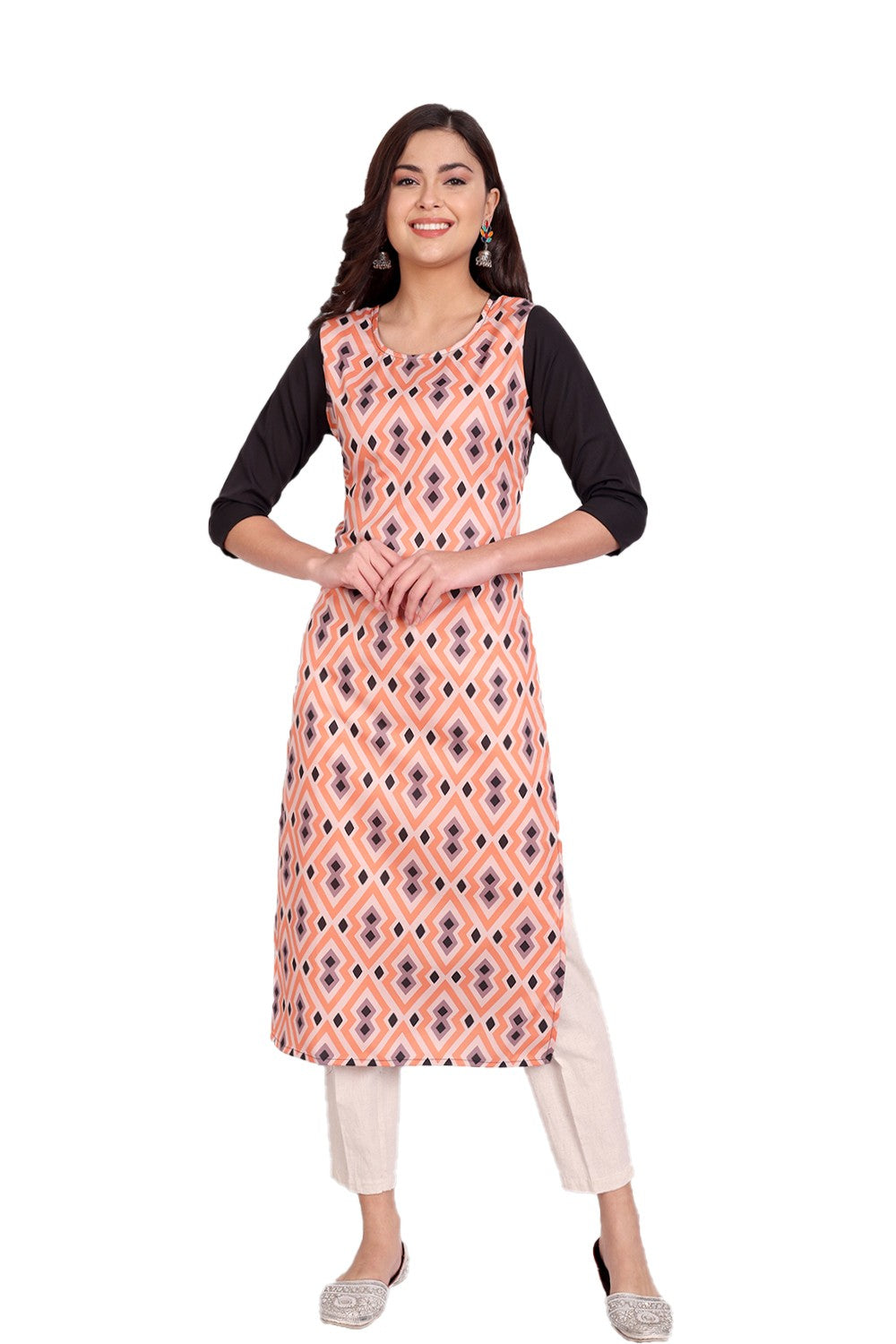 Women's Pink Colour Printed Crepe Straight Kurti