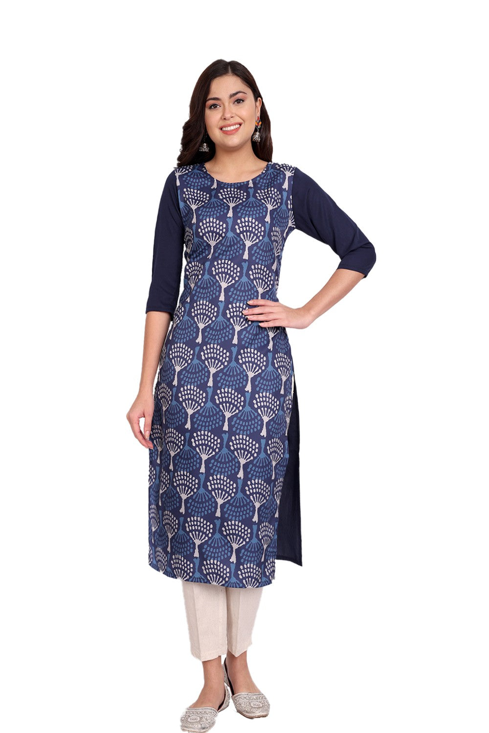 Women's Blue Colour Printed Crepe Straight Kurti