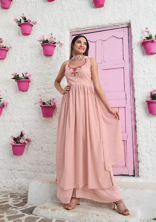 Peach Colour Georgette Party Wear Salwar Kameez with Thread and Embroidered Squence work