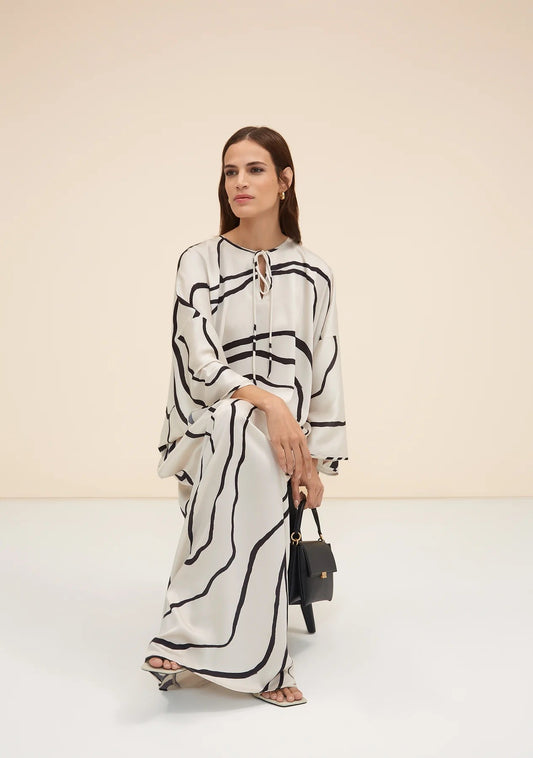 Black Colour Printed Organza Silk Party Wear Kaftan