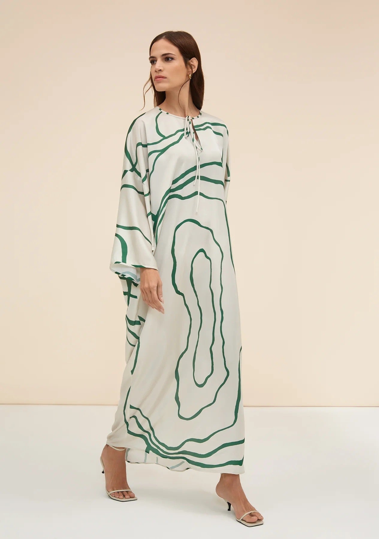 Green Colour Printed Organza Silk Party Wear Kaftan