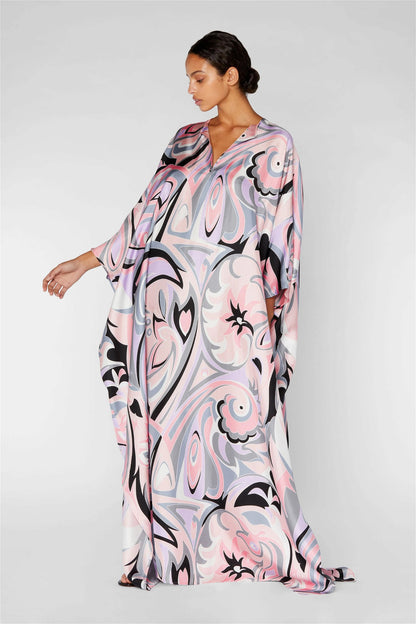 Pink Colour Printed Satin Silk Party Wear Kaftan