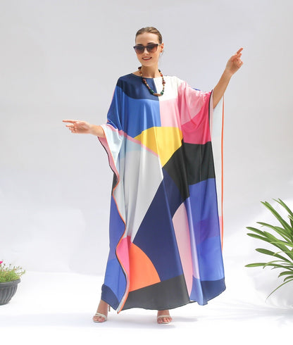 Multicolor Printed Satin Silk Party Wear Kaftan