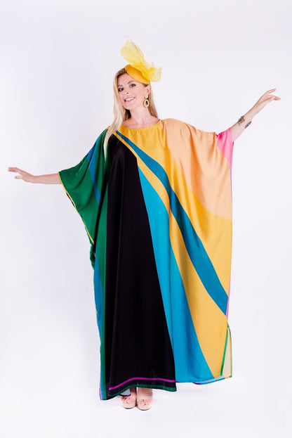 Multicolor Printed Satin Silk Party Wear Kaftan