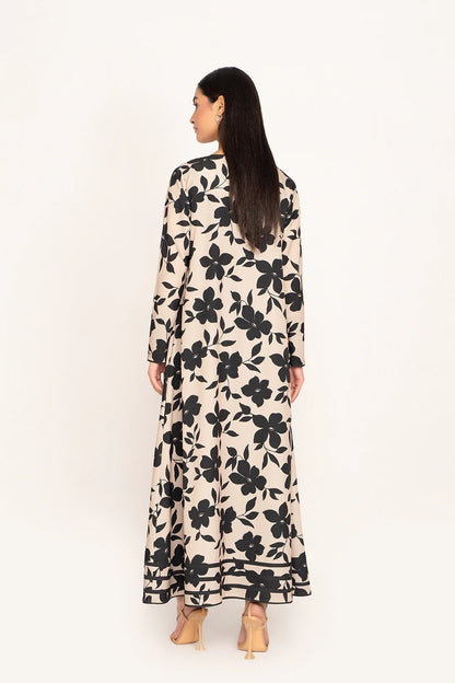 Cream and Black Colour Flower Printed Korean BSY Party Wear Kaftan And Inner