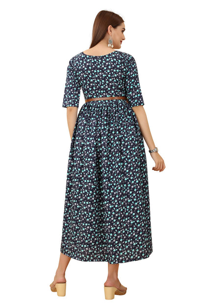 Women's Navy Blue Colour Crepe Printed Casual Wear Dress