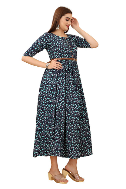 Women's Navy Blue Colour Crepe Printed Casual Wear Dress