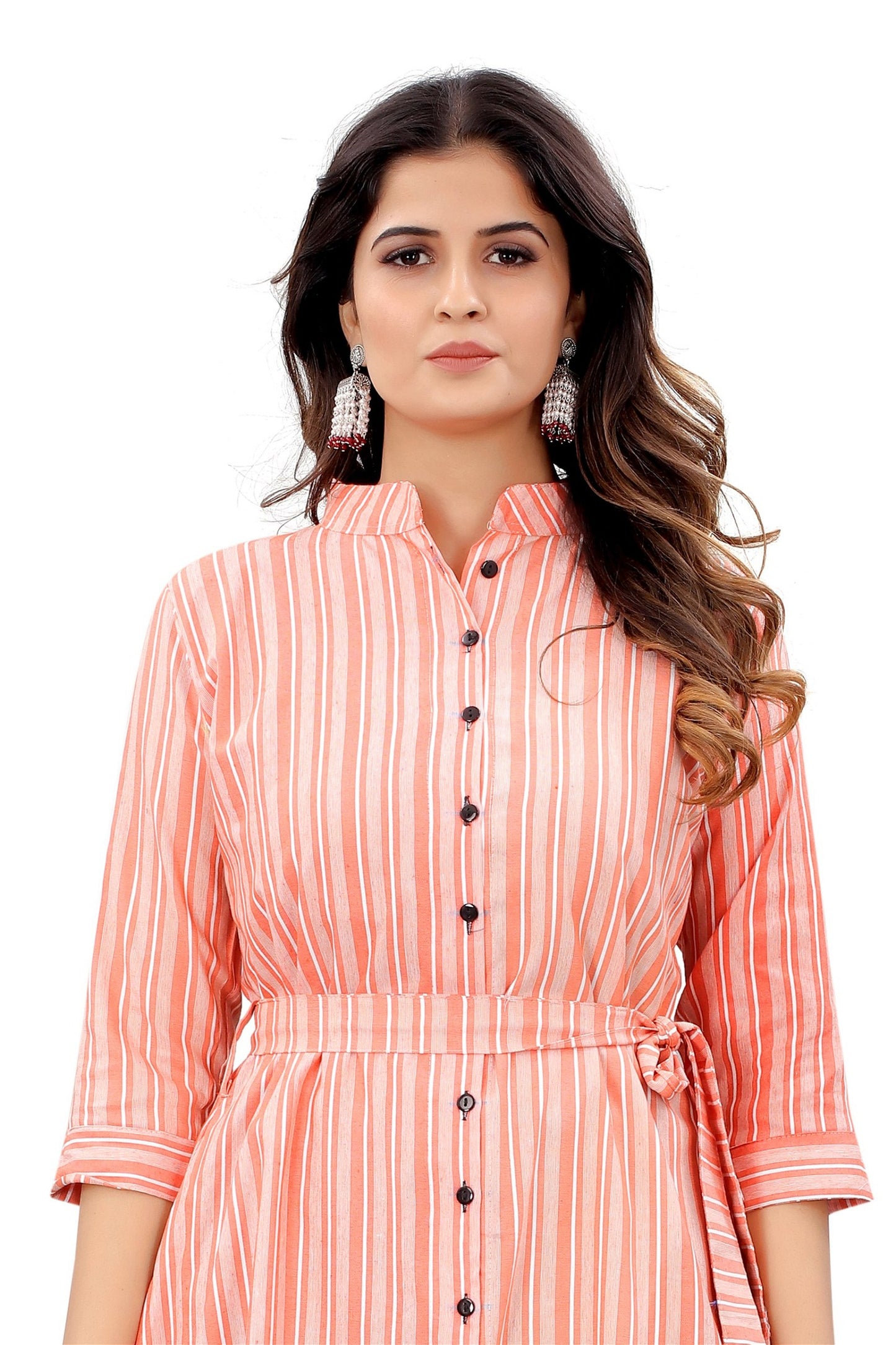 Orange Colour Cotton Printed Casual Wear Dress