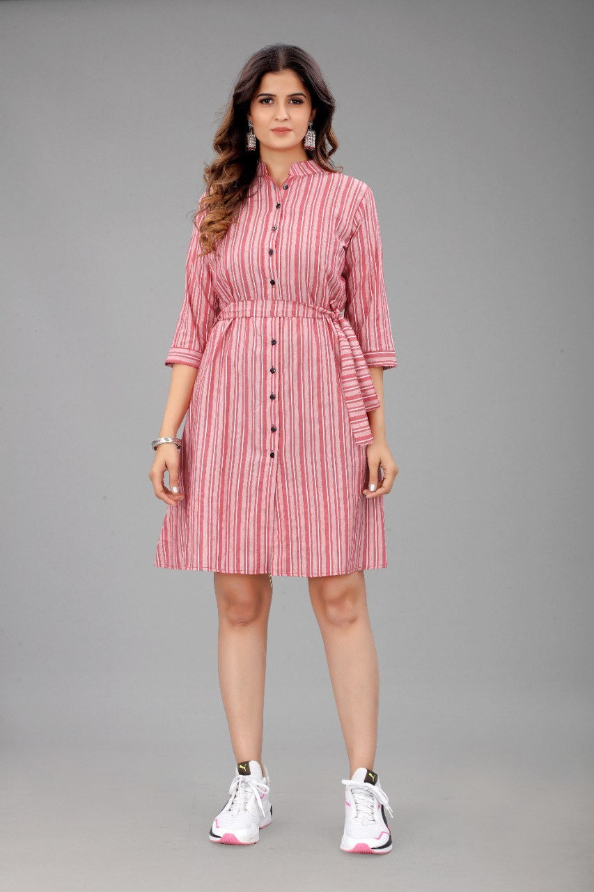 Pink Colour Cotton Printed Casual Wear Dress