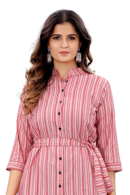 Pink Colour Cotton Printed Casual Wear Dress