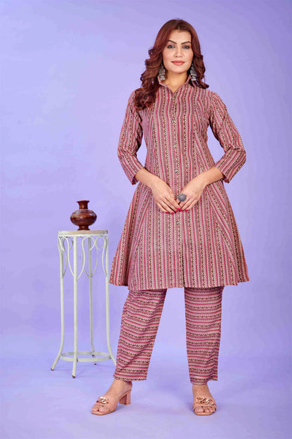 Dusty Pink Colour Cotton Printed Party Wear Co-ords Set