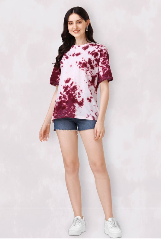 Round Neck Tie & Dye Regular Tshirt For Women