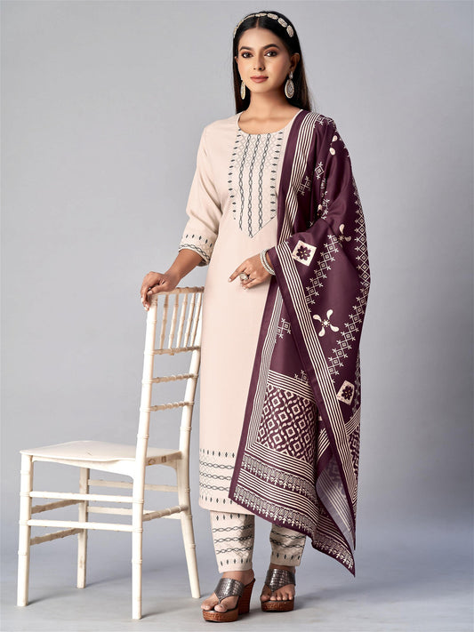 Cream Colour Cotton With Jacquard Latest Party Wear Readymade Salwar Suits