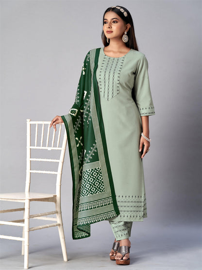 Green Colour Cotton With Jacquard Latest Party Wear Readymade Salwar Suits