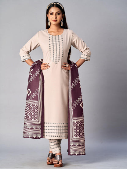 Cream Colour Cotton With Jacquard Latest Party Wear Readymade Salwar Suits