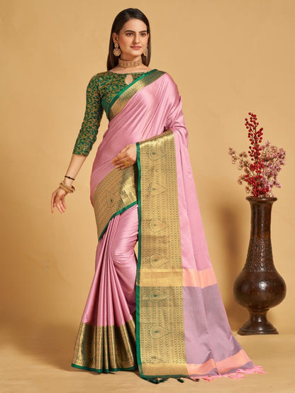 Baby Pink Colour Aura Silk Saree For Women's