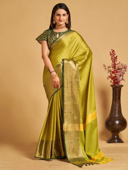 Lemon Green Colour Aura Silk Saree For Women's