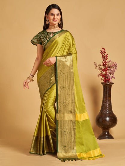 Lemon Green Colour Aura Silk Saree For Women's