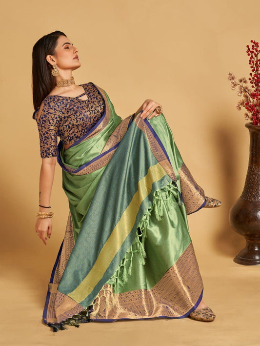 Pista Green Colour Aura Silk Saree For Women's