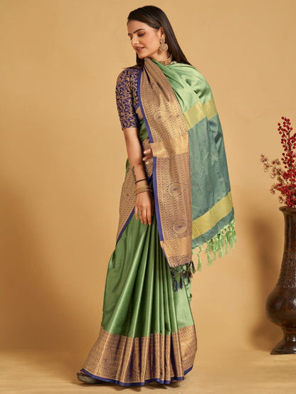 Pista Green Colour Aura Silk Saree For Women's