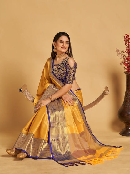 Yellow Colour Aura Silk Saree For Women's