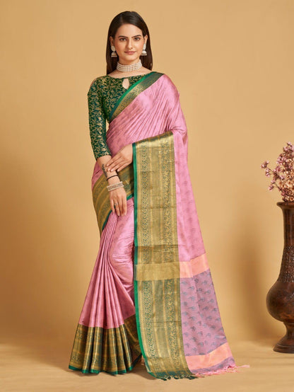 Baby Pink Colour Litchi Silk Saree For Women's