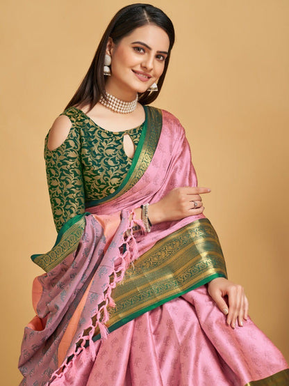 Baby Pink Colour Litchi Silk Saree For Women's