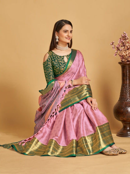 Baby Pink Colour Litchi Silk Saree For Women's