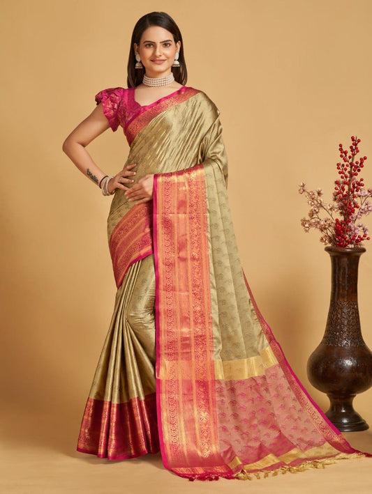 Chiku Colour Litchi Silk Saree For Women's