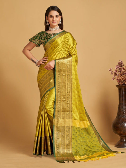 Lemon Green Colour Litchi Silk Saree For Women's