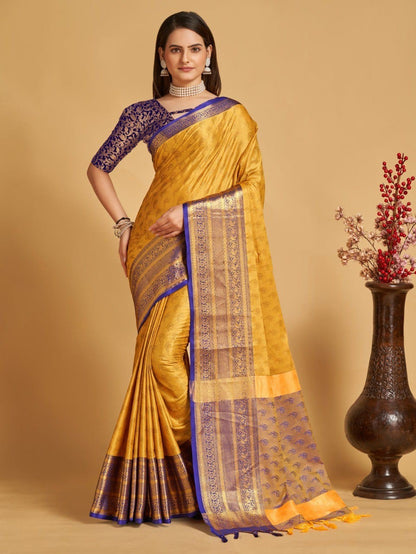 Mustard Colour Litchi Silk Saree For Women's