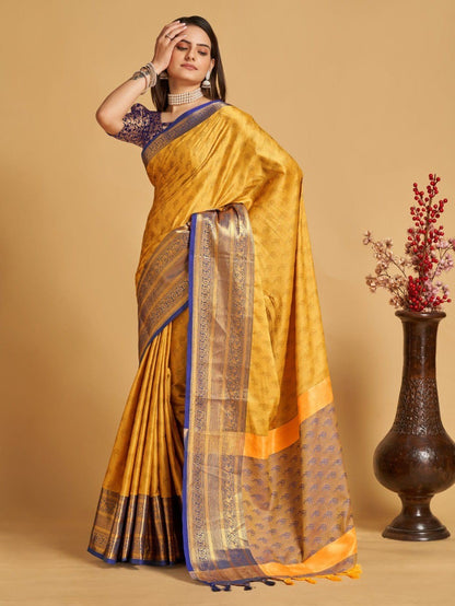 Mustard Colour Litchi Silk Saree For Women's